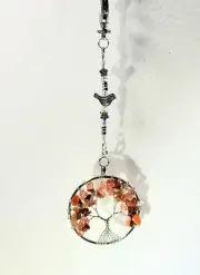 Car, window Pendant Hanging Ornament. Tree of life, birds, silver beads
