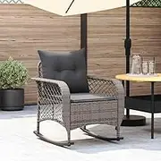 Garden Rocking Chair with Cushions Grey Poly Rattan - Outdoor Patio Wicker Chair, Comfortable & Weather-Resistant, Stackable Dining Furniture, 67x75x75 cm, UV-Resistant