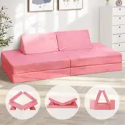 Oikiture Sofa Bed 170CM Kid Play Couch Modular Lounge Velvet Pink