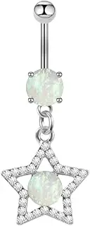 [Niaspi] 14G Opal Star Dangle Belly Button Rings for Women Hypoallergenic 316L Stainless Steel Belly Piercing Jewelry Sparkling Rhinestone Star Navel Rings 3/8 Inch Navel Piercing Studs Barbell