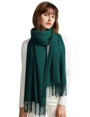 Womens Large Soft Cashmere Feel Pashmina Shawls Wraps Light Scarf Dark Green