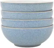 Denby - Elements Blue Cereal Bowls Set of 4 - Dishwasher Microwave Safe Crockery 820ml 17cm - Blue, White Ceramic Stoneware Tableware - Chip & Crack Resistant Soup Bowls
