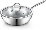 Cooks Standard Multi-Ply Clad Stainless Steel Wok Stir Fry Pan, 10.5 inch Induction Wok with Lid, Flat Bottom Wok, Silve
