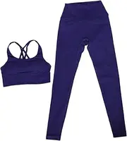 [Holibanna] High Waist Yoga Pants Set for Women Cross Bra Stretchy Leggings Workout Outfit Dark Blue