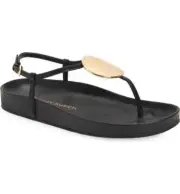 NIB New Tory Burch Patos Disk Thong Cloud Leather Sandal BLACK US 8.5 AUTHENTIC