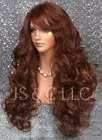 Human Hair Blend Wig Heat OK Curly Long Auburn mix Bangs Layered 30-27 WBBT
