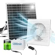Auzev Solar Exhaust Fan with 12000mAH Battery, 22W Solar Powered Fan for Greenhouse Circulation, Chicken Coop, Shed, barn, Outside, Outdoor Waterproof with 14.7Ft Cable, 9.8"