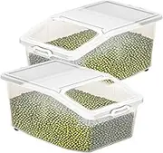 Rice Storage | 2X Airtight Rice Bin With Pulleys - Household Sealed Organizer With Scale Food Storage Container With Lids For Bakery Restaurant