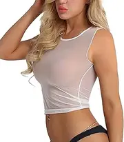 [Generic] Negligee Lingerie Long Casual T See Through Mesh Shirt Tops Women's Crop Open Cup Lingerie Plus Size