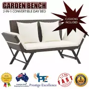Convertible Garden Bench Day Sun Bed With Cushion PE Rattan Outdoor Lounger Seat