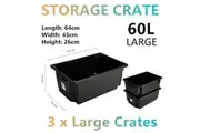3x Large Black Storage Crate 60L Storage Container Box Basket Bin Plastic AU