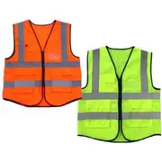 Hi Vis Safety Vest Reflective Tape Zip Up Workwear Pocket Night High Visibility