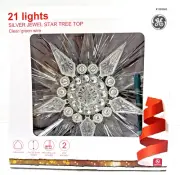 G.E Silver Jewel Star Christmas Tree Topper 21 Clear Lights 9 Inch New In Box