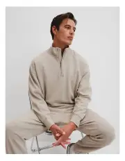 [Country Road] Australian Cotton Brushed Half Zip Sweat in Shell