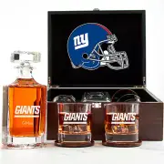New York Giants - Engraved Football Whiskey Decanter 2 Glasses In Wood Box