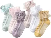 [IYOU] Baby Girl Ruffle Socks White Knit Lace Socks Elastic Princess Wedding Ankle Socks for Toddler Infant Girls(6 Pairs), Mixed Colours, 1-3 Years