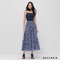 在飛比找momo購物網優惠-【MOMA】羽毛流蘇細肩帶洋裝(藍色)