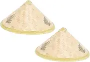 [OFFIGAM] 2Pcs Bamboo Woven Hats for Sun Rain Protection Lightweight Rain Hats for Fishing Gardening and Outdoor Activities and Comfortable Design