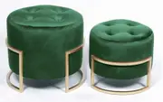 Premium set of 2 round nesting ottomans emerald velvet
