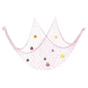 Fishing Net Decor, 80" x 60" Fish Net Decor with Sea Shells, Light Pink