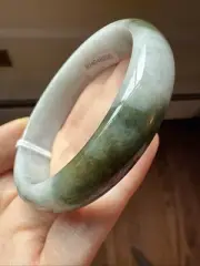 纯天然翡翠A货 53 mm Grade A Burmese Myanmar Jadeite Bangle 森林綠飄花