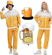 [KUKIKUKI] Beer Tracksuit Costume for Men Women Retro 80s Outfit Beer Jogging Suit Carnival Costume