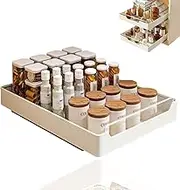 Kitchen Sliding Cabinet Organizer Pull Out Drawers for Cupboards Stick On Roll Out Extendable Sliding Drawer No Drill or Nail Needed White 35cm Width