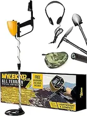 MYLEK MYMD1062 Metal Detector Waterproof Complete with Bag, Headphones, Shovel & Pick/Compass Tool Kit for Kids & Adults, Yellow and Black