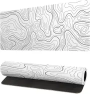 Topographic Contour White Gaming Mouse Pad XL Geographic Map Lines Extended Big