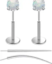 [Oicctyzio] F136 Titanium 20/18/16G Threadless Flat Back Opal Stud Earrings Nose Rings Lip Labret Medusa Monroe Piercing Jewelry with Taper for Women Men