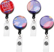 4PCS Retractable Badge Holder ID Badge Reels with Metal Clip Different Patterns