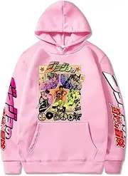 [Rcrllya] Anime JoJo Bizarre Adventure Hoodie Kujo Jotaro Mens Print Pullovers Gothic Harajuku Streetwear Casual Unisex Pullover