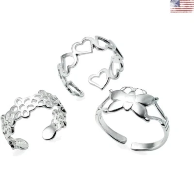 Premium Set of 3 Luxury Sterling Silver Bohemian Adjustable Open Toe Rings