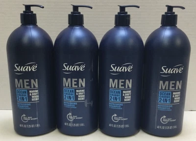 Suave Men 2-in-1 Ocean Charge Shampoo and Conditioner, 40oz, Pack of 4