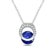 Lab-Created Blue Sapphire and 0.1 CT. T.W. Diamond Milgrain Open Circle Clip-Style Pendant in Sterling Silver