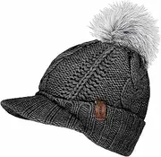 WEROR-446.1 Women's Knitted Hat - Bobble Hat with Peak - Lined Winter Hat with Peak