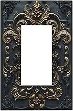 Light Switch Cover Plate Black Gold Luxury Baroque Floral Rustic Flowers 1 Gang Outlet Covers Single Rocker Decorative Switch plates Electrical Wallplates GFCI Receptacle for Living Room Home