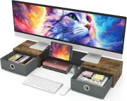WESTREE Dual Monitor Stand Riser with Two Drawers, Extra Large Storage for 2 Mon