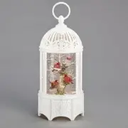 10 inch high lighted water birdcage glitter snow globe with cardinals- battery o