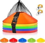 30Pcs Soccer Cones，Soccer Training Agility Training Equipment，Field Cone Markers with 2 Whistle&Carry Bag（5Colors）