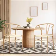 Oikiture 2x Dining Chair Metal Hans Wegner Chair Wishbone Cafe Lounge Beige