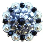 HILASON Set of 32 Grey Black Crystal Silver Berry Concho Rhinestone Bling 1.5