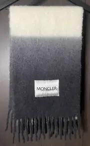 NWT MONCLER Logo Patch Fringed Gradient Alpaca Wool & Mohair Blend Scarf
