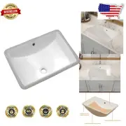 Elegant Rectangular Undermount Bathroom Sink 21x14 Inch - White Porcelain