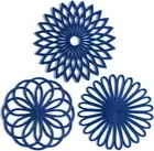 Set of 3 Silicone Trivet Mat - Hot Pot Holder Pads for Table 5-navy Blue