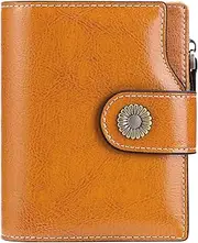 [KaMbLe] SENDEFN Women's Genuine Leather Bifold Compact RFID Blocking Purse Women's Purse with 16 Card Slots and 1 Zip Compartment