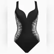 Miraclesuit NWT Black Silver Shores Temptress Slimming One Piece Swimsuit 16