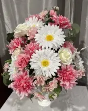 Cemetery Flowers Summer Sympathy Grave Pink White Artificial Arrangement 22”tall