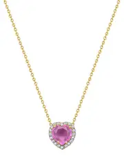 Forever Creations 14K 1.03 ct. tw. Diamond & Pink Sapphire Halo Heart Necklace