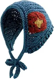 [PTILSERY] Knitted Flower Triangle Hair Scarf Adult Crochet Earflap Hat Flower Pattern Hairband for Girls Camping Photo Props